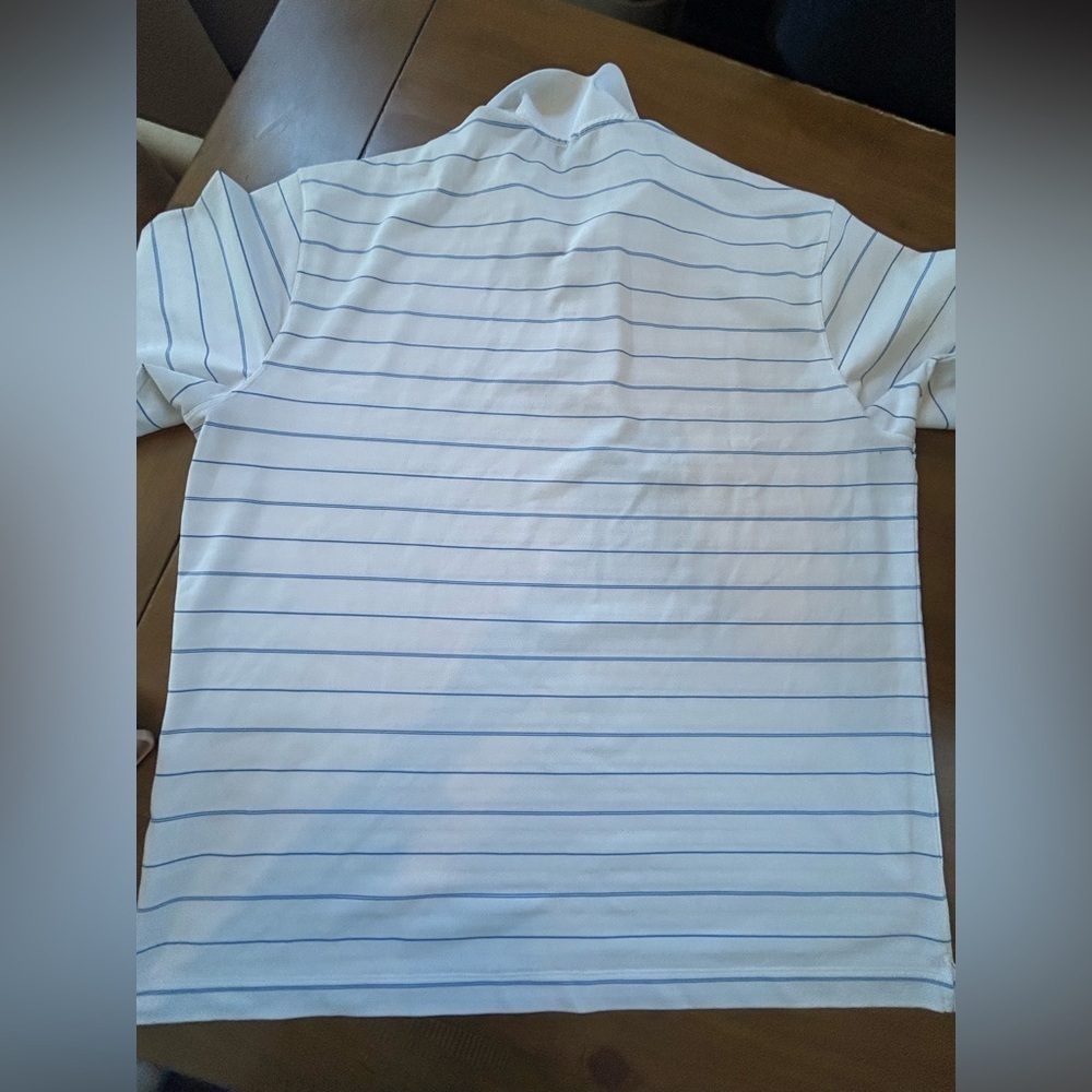Nike Pro Golf Dri‎ Fit White and Blue Striped Polo - Picture 6 of 6